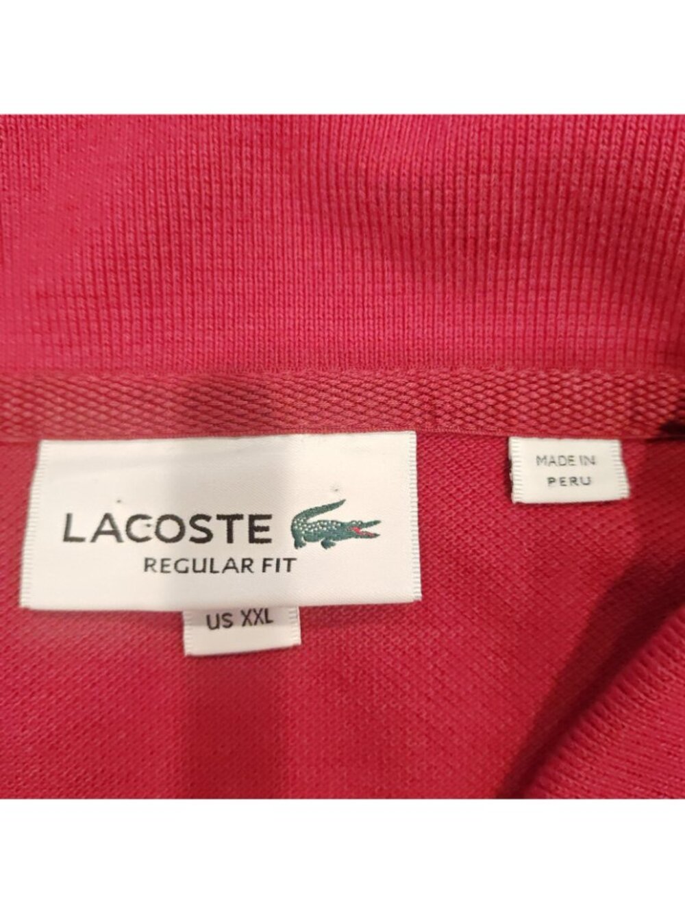 Lacoste Polo Shirt Mens 2XL Red Regular Fit Cotton Side Stripe Croc Logo Pique - Picture 8 of 12